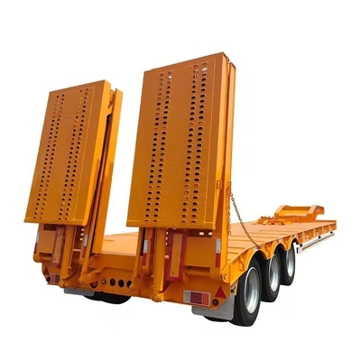 Camion semirimorchiato da 100 t a tre assi a letto basso Lowboy a letto piatto con sollevamento idraulico e collo di gallina