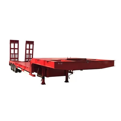 Camion semirimorchiato da 100 t a tre assi a letto basso Lowboy a letto piatto con sollevamento idraulico e collo di gallina