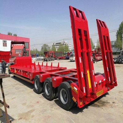 Camion semi-remolante a tre assi a letto basso con ascensore idraulico e collo d'oca