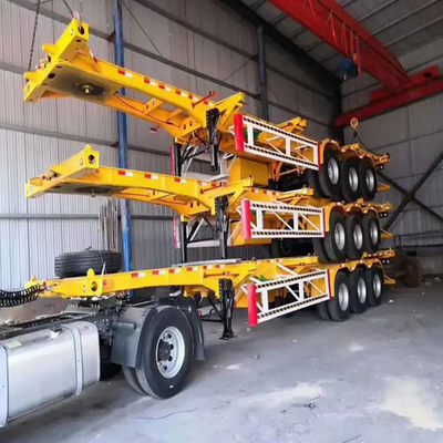 Semi-remorco in acciaio a assi tandem, scheletro e superlink per il trasporto di container da 20 a 40 piedi